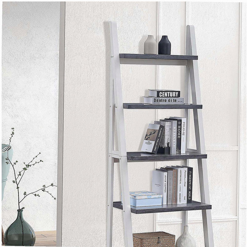 Étagères à 5 niveaux, bibliothèque, étagère de rangement, bibliothèque avec cadre en bois d'hévéa, tablette échelle pour salon, bureau, cuisine