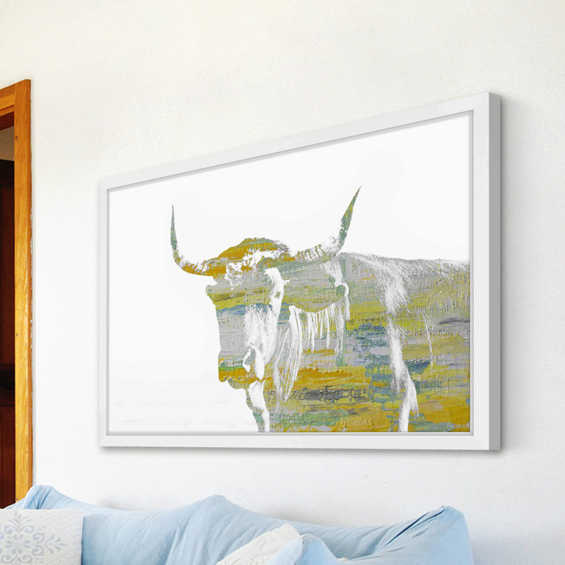 « Yellow Steer »-impression de peinture encadrée sur papier, H 16 po x l 24 po x 1,5 po