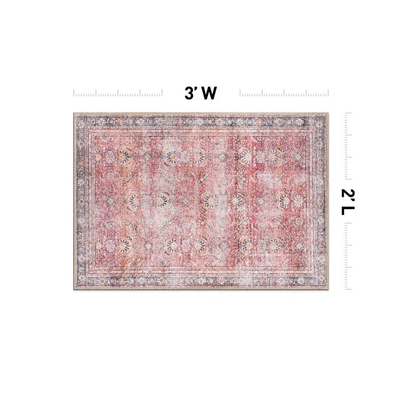 Tapis rouge / gris à envers antidérapant Labarbera, Rectangulaire 2 pi x 3 pi