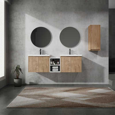 Meuble-lavabo mural avec lavabo et armoire latérale