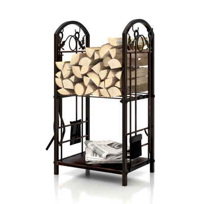 Adaley 30" H x 16.2'' W Metal Firewood Log Rack Bronze