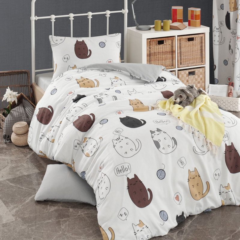 Ensemble de housse de couette 3 pièces en mélange de coton brun / gris / beige Jefferey