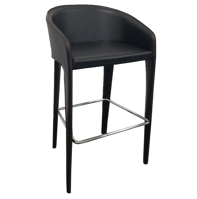 Steinmann Upholstered Counter Stool with Metal Frame, Black, Black, Bar Stool (28" Seat Height)
