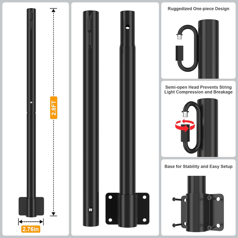 Ensemble de 4 lampadaires d'extérieur de 2,8 pi avec clôture et support
