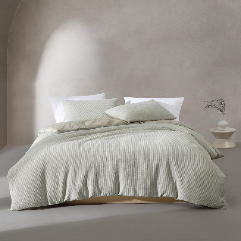 Green Cotton Microwaffle Queen Duvet Cover Set