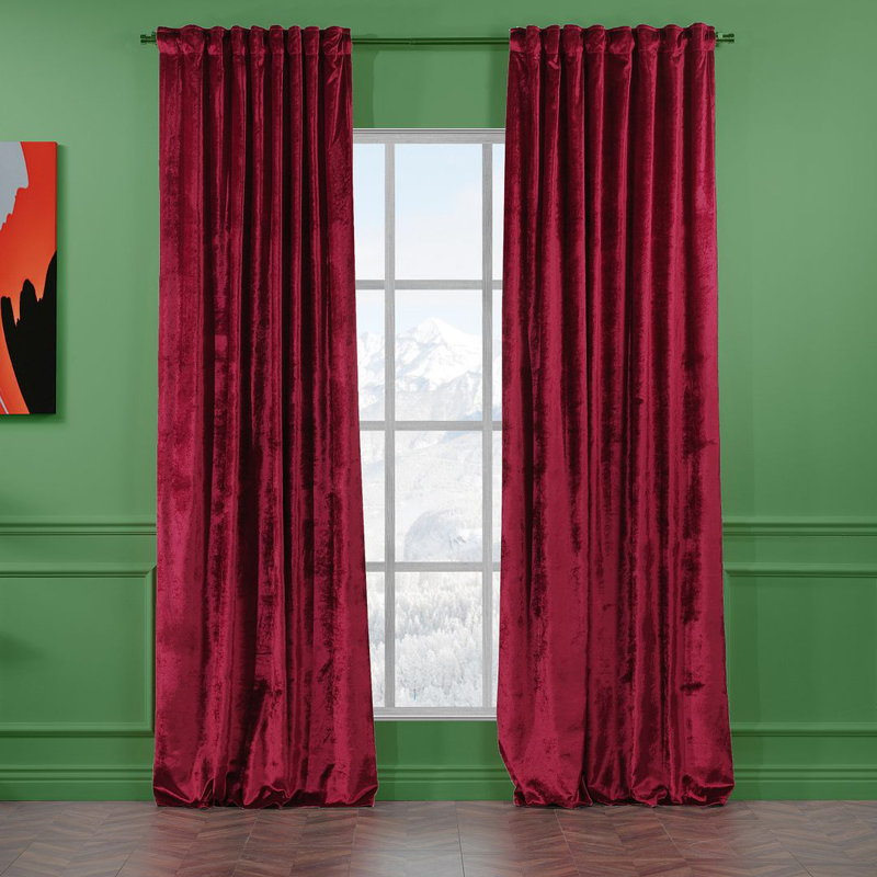 Blackout Thermal with Liner Extra Long & Extra Wide Shiny Velvet Decorative Curtain Panel, 280cm Width x 265cm Drop, Dark Red