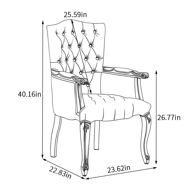 Leather Chair with Carved Wood Legs, Green, Beige