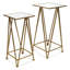 Ensemble de deux tables gigognes à cadre carré en acier et verre miroitant argent et or