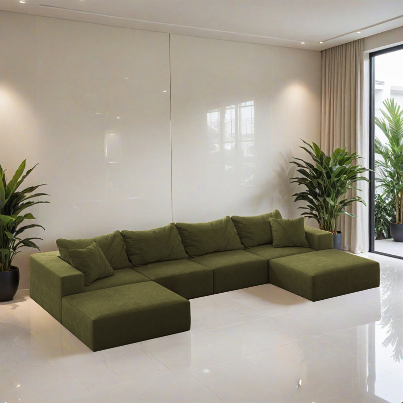 Canapé-lit modulaire 6 pièces pour salon, Chenille verte