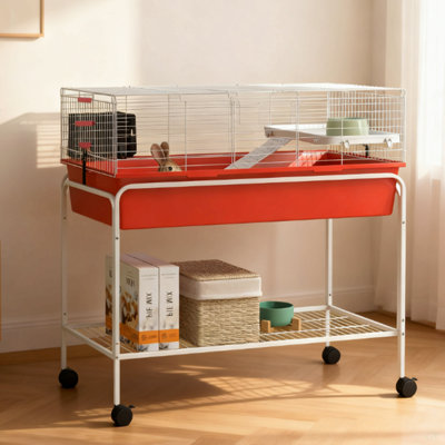 Two-Storey Small Animal Cage Removable From Stand,  39" X 20.5" X 36.5", Red