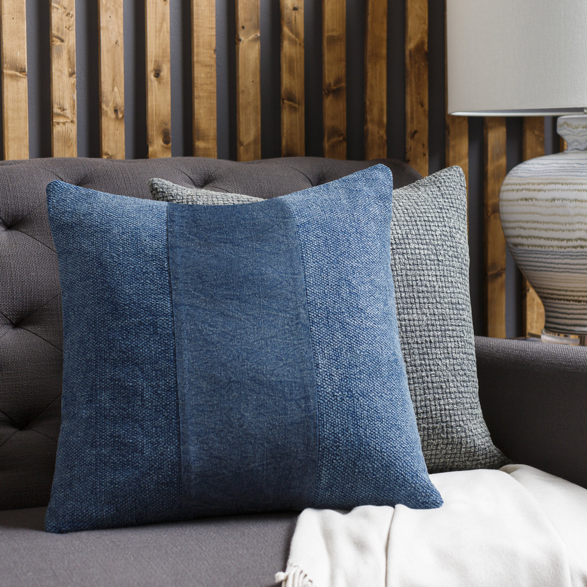 Dunbar Cotton Throw Pillow, Down Fill, Navy, 20" x 20"