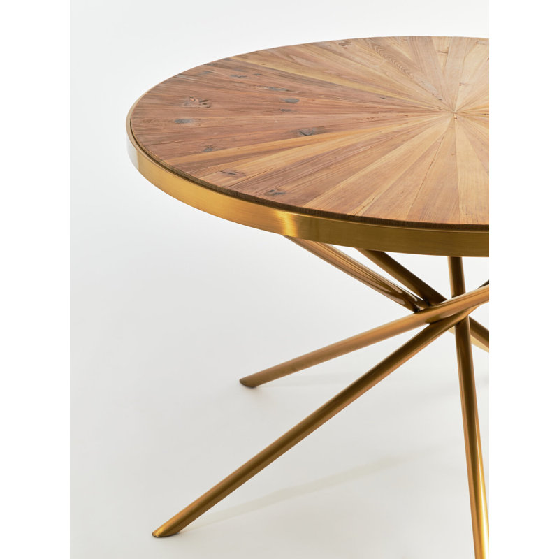 Round Solid Wood Top Metal Base Dining Table