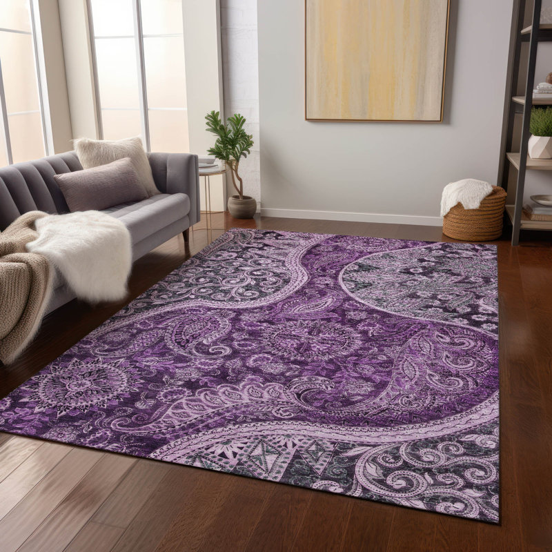 Purple Flat Woven Round Synthetic Easy Care Rug
