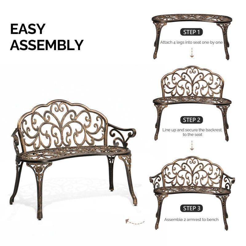 38.5-Inch Cast Aluminum Garden Bench, Brown