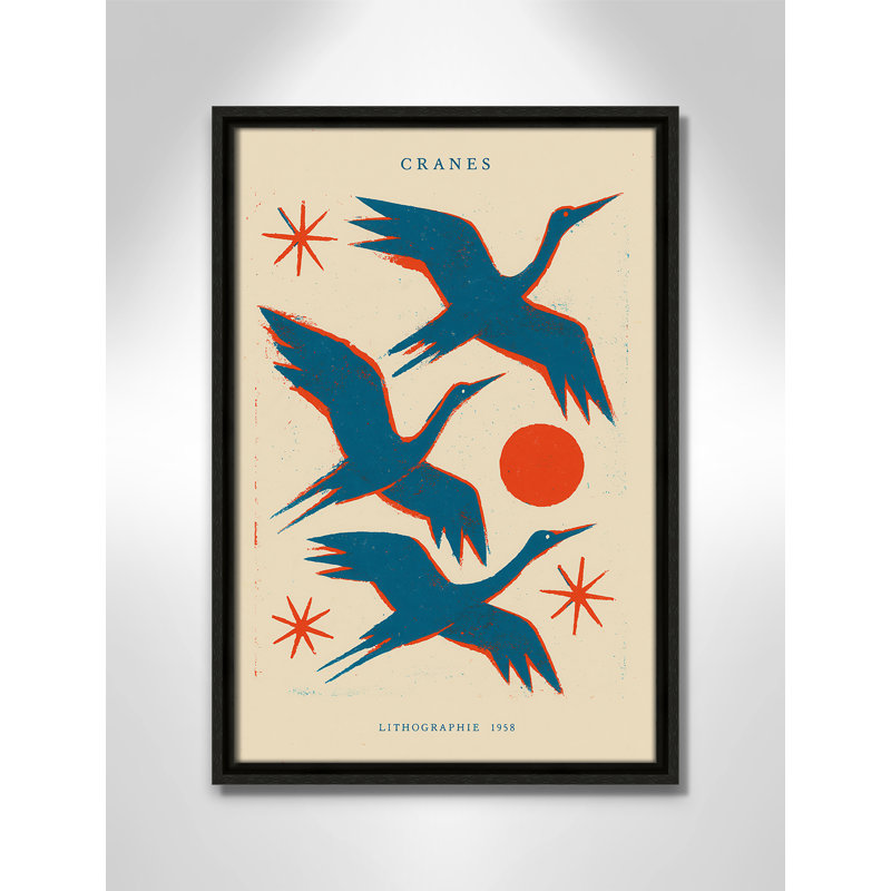«Cranes» par Treechild, Toile avec cadre, L 13,5 po x H 19,5 po, Flottant espresso
