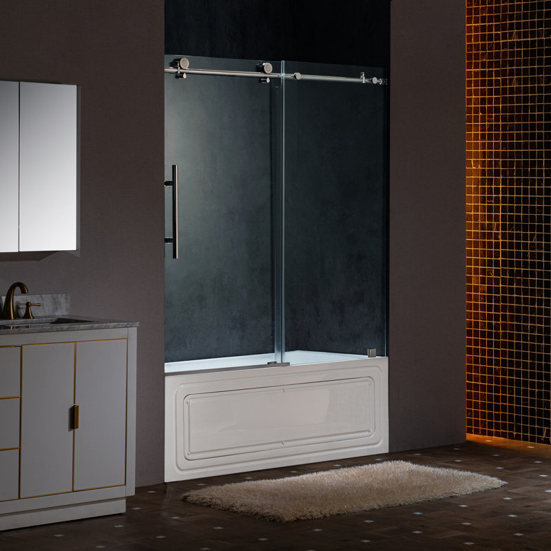 57.5"-60" W x 62" H Frameless Sliding Tub Door | Ultra-Quiet Soft-Close | No Slamming | 3/8" Tempered Glass | Stainless Steel Hardware