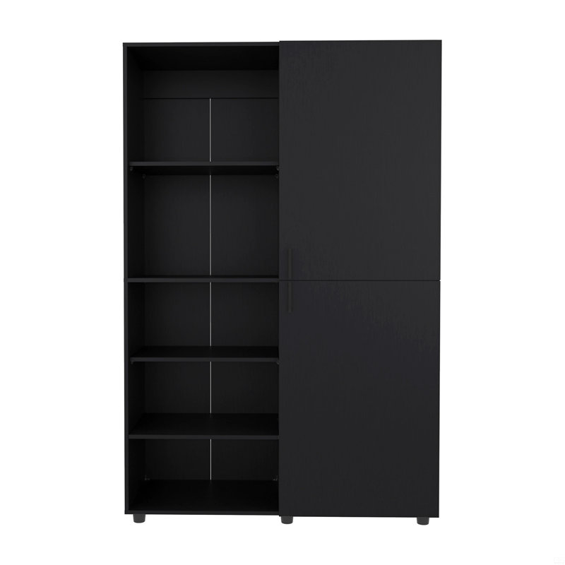 Armoire haute autoportante à deux portes avec tringle et tablettes intérieures, garde-robe compacte pour chambre à coucher