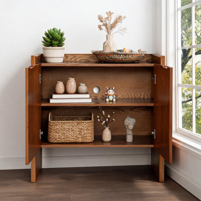 Buffet en noyer grain de bois, armoire de rangement à double porte rustique pour salon d'entrée de cuisine