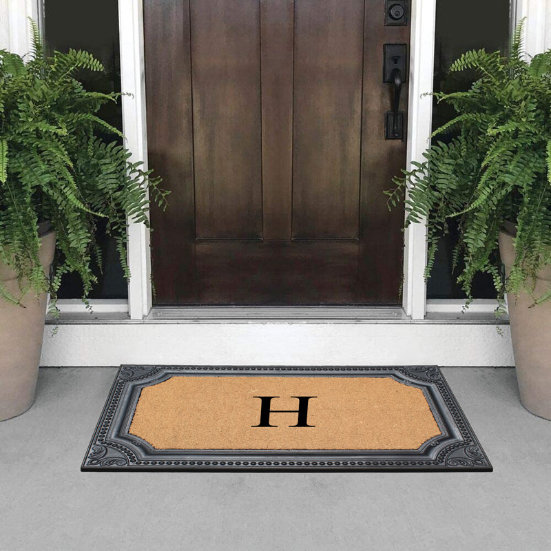 Paillasson en caoutchouc naturel et coco 24 "x 39" pour porte d'entrée, paillasson durable traité anti-perte de fibres, H