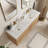 Pre-Assembled Wall Mounted Floating Bathroom Vanity In Natural Oak, Double Sinks With Engineered Marble Top-1038393451