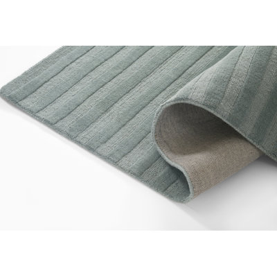 Aldery Light Blue Hand-Loomed Striped Wool Rug
