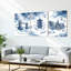 Ensemble de 3 tableaux sur toile représentant des monuments du monde en bleu et blanc, pour la décoration du salon, de la chambre et de la maison.-495888498
