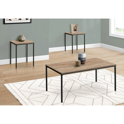 Séduisante 3 tables basses et 2 tables de bout, taupe foncé, attrait en métal noir, magnifique stratifié taupe, splendide