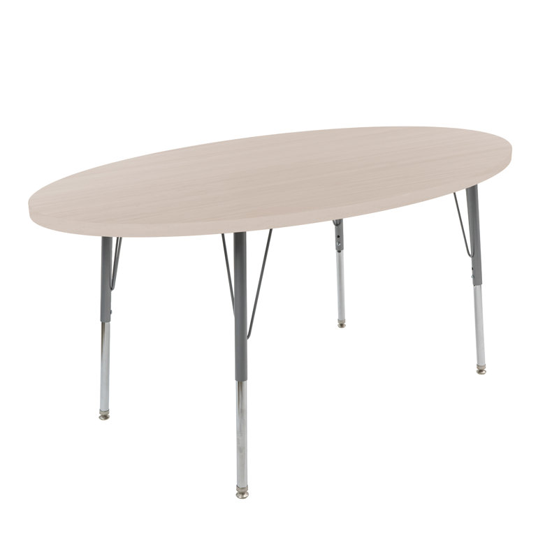 Table d'activité thermofusionnée ovale 30 "x 60" avec pieds réglables standard, Beige / gris