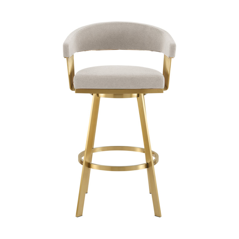 Robinett Modern Swivel Counter or Bar Height Bar Stool with Arms and Open Low Back in Metal and Faux Leather, Taupe