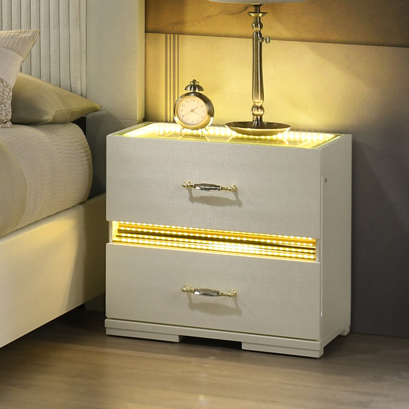 Table de chevet 2 tiroirs Brigette, Beige