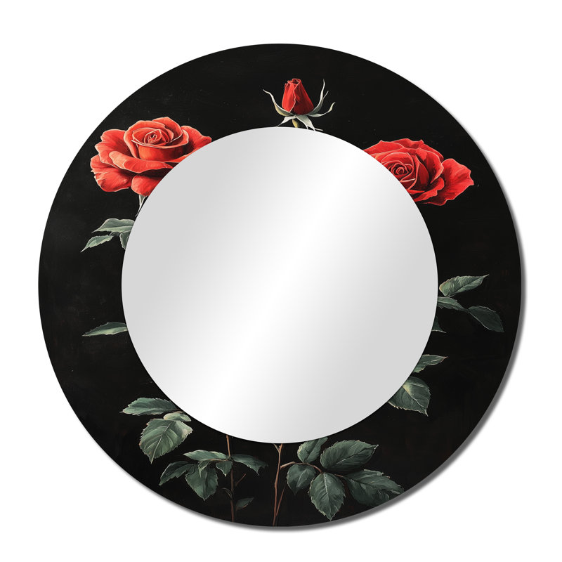 Midnight Vivid Rose Flowers Elegance - Art mural miroir décoratif roses - imprimé sur métal, 36 po x 36 po