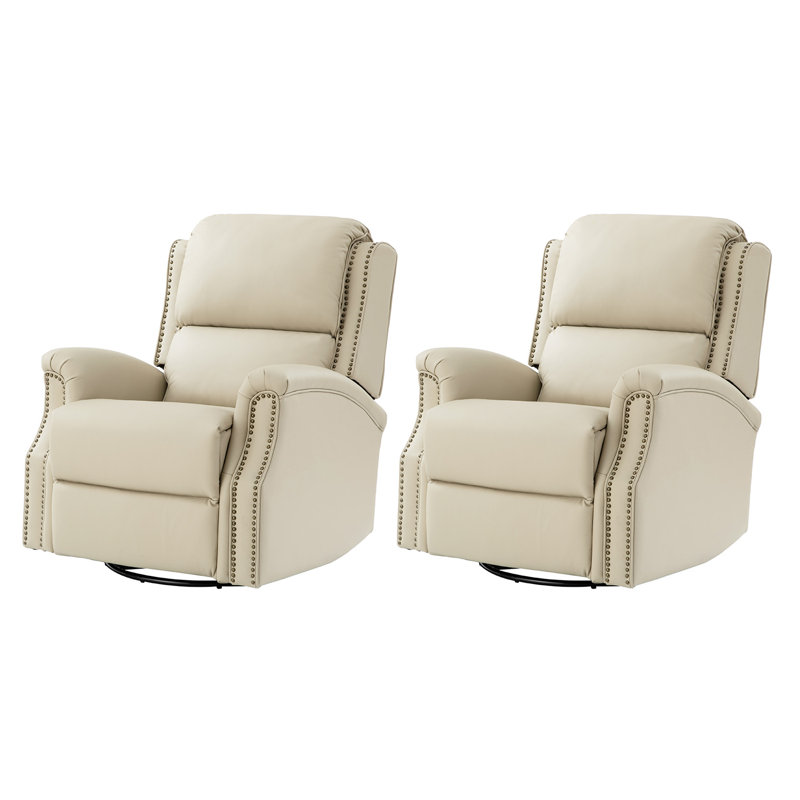Felisa 34''W Traditional Manual Genuine Leather Recliner（Set of 2）, Beige