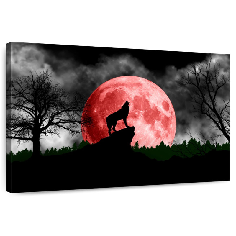 Loup et lune, H 26 po x l 39 po