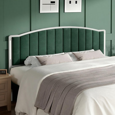 Upholstered Headboard With Vertical Tufting LED Light Linen Fabric