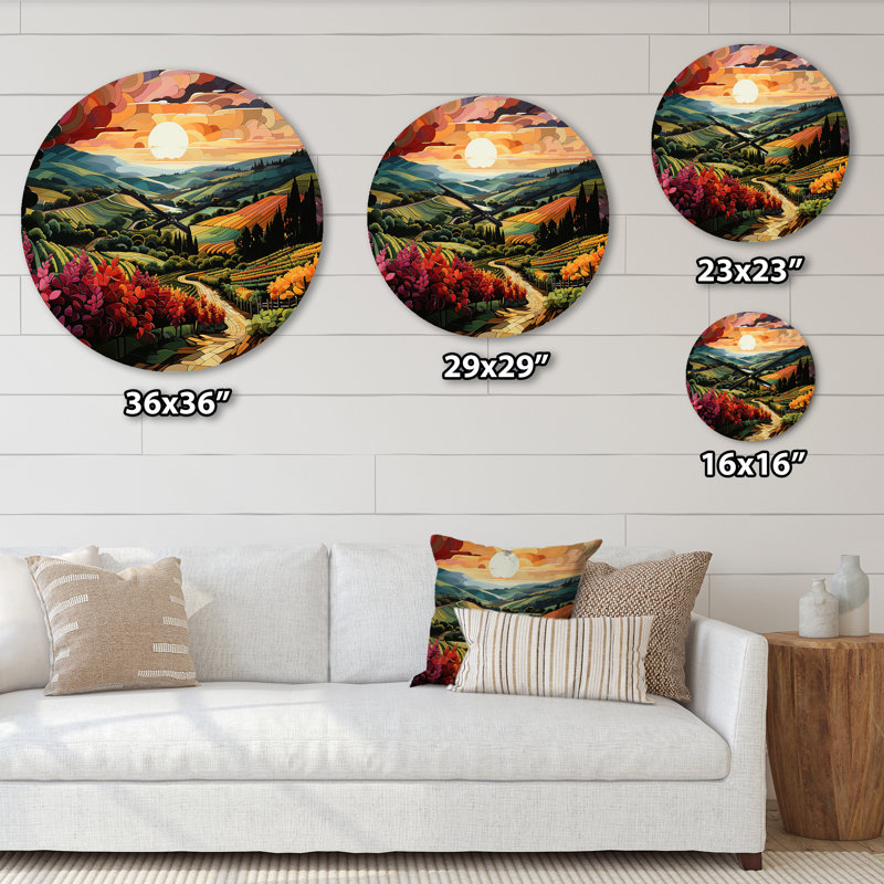 Horloge murale Vineyard Sunset Rows Of Ruby Landscape I, Grand