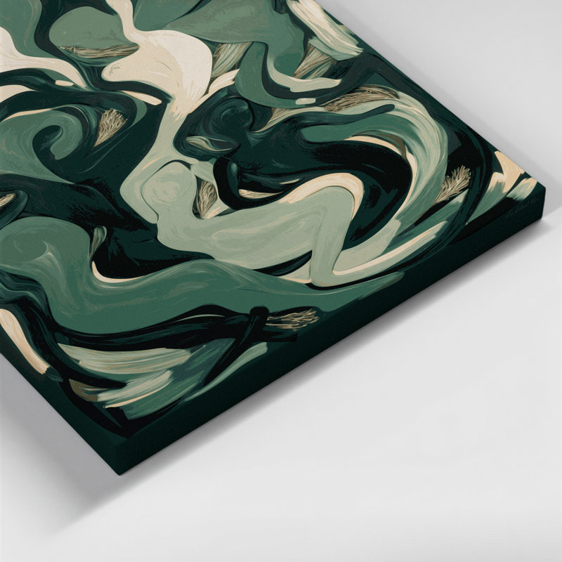 Abstrait art figuratif sur toile vert, H 24 po x l 20 po