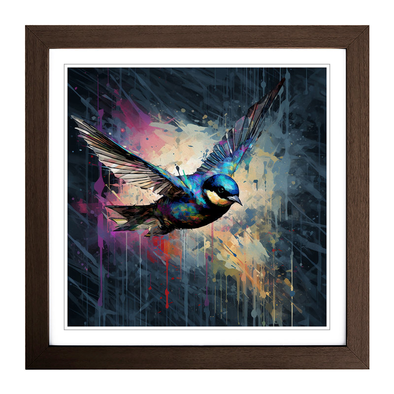 Swallow Glitch Art No.1 - Framed Print, Walnut