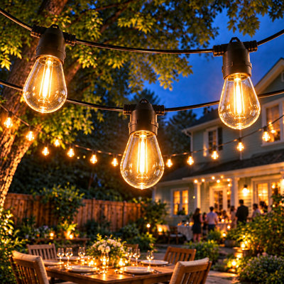 Plug-in LED Globe String Lights 48FT 16 Edison Bulbs Outdoor Waterproof Light for Christmas Decor(End to End Connectable)