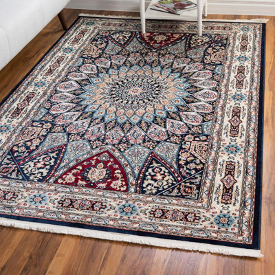 Jackson Oriental Ivory/Navy Blue Area Rug