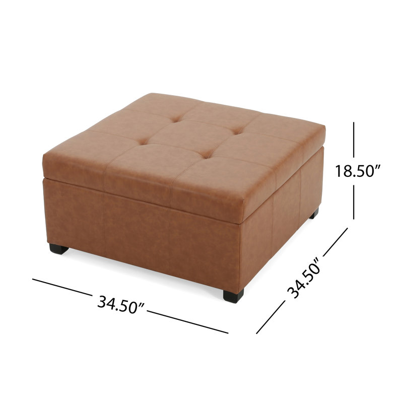 Repose-pieds de rangement capitonné en similicuir brun clair - Meuble peu encombrant