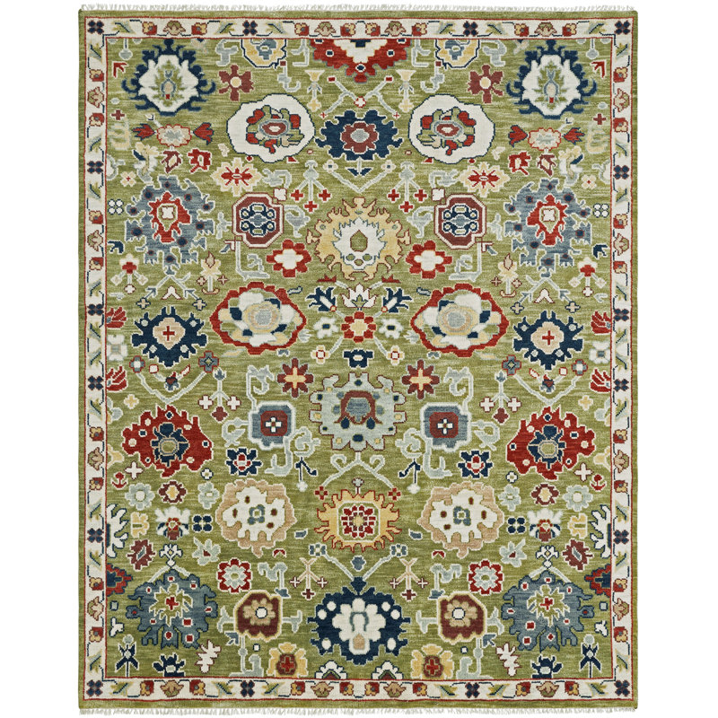 Sovereign Chartreuse Multi Floral Hand Knotted Wool Area Rug, Rectangle 8' x 10'