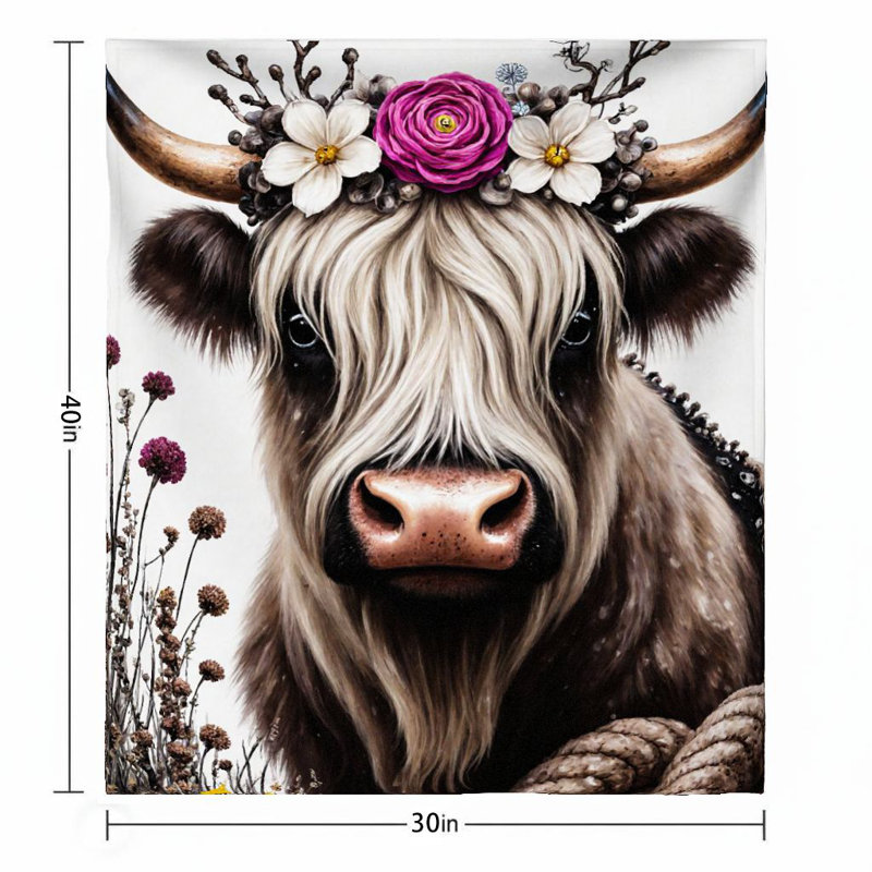 Couverture florale 1pc Highland Cow, L 30 po x L 40 po