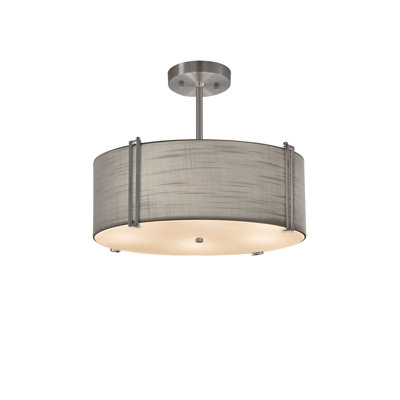 Textile - Reveal 2-Light 14 Inch Drum Pendant - Brushed Nickel - Gray - Replaceable Bulb