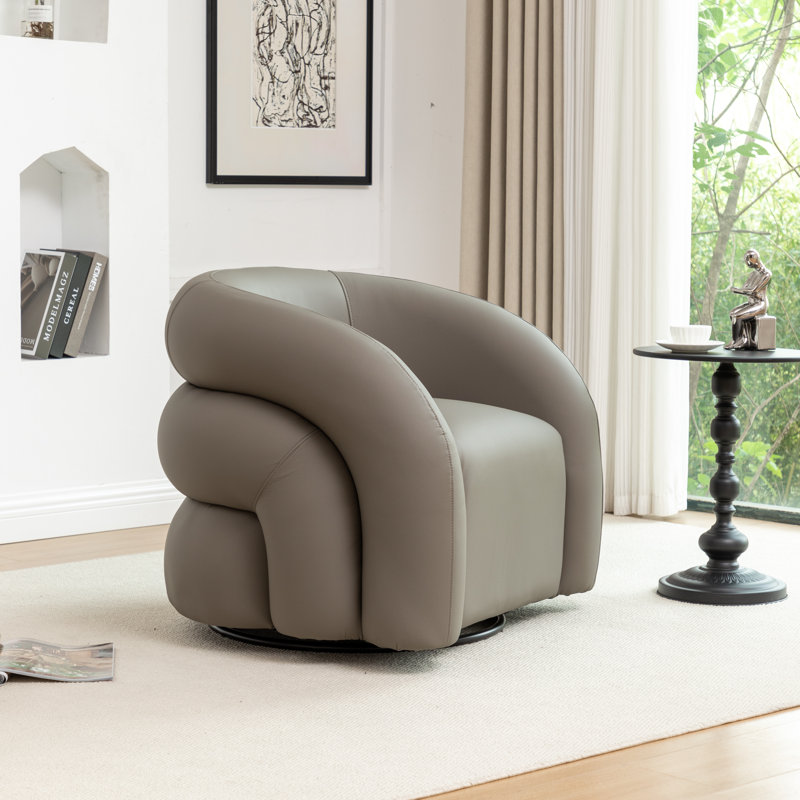 Fauteuil demi-tonneau pivotant en cuir artificiel Coyle, Gris