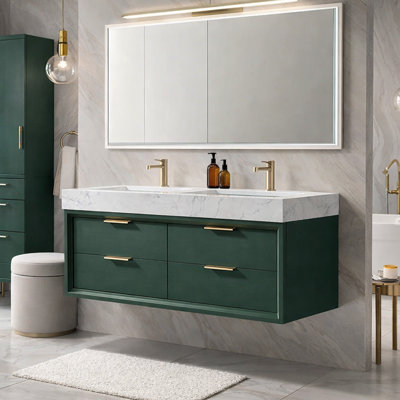 Dunstanburgh 48'' Double Bathroom Vanity with LED Light and Engineered Stone Top 