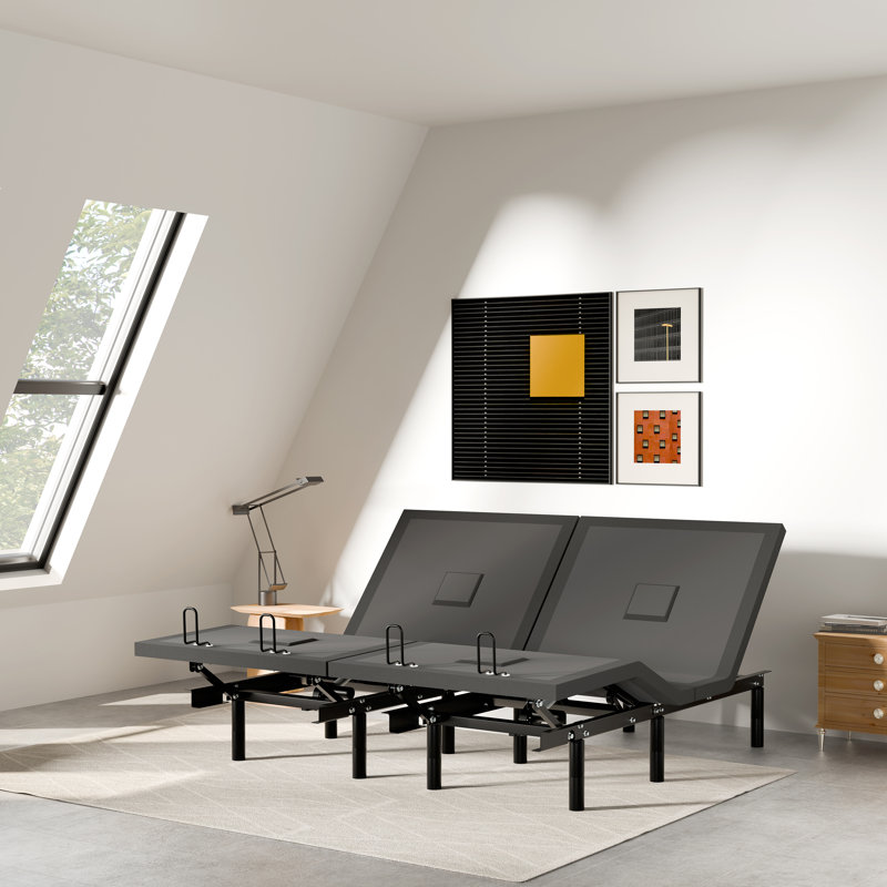 Très grande base de lit électrique très grand massage ergonomique avec rembourrage, zéro gravité, positions de mémoire, télécommande vocale sans fil, compatible avec divers matelas.