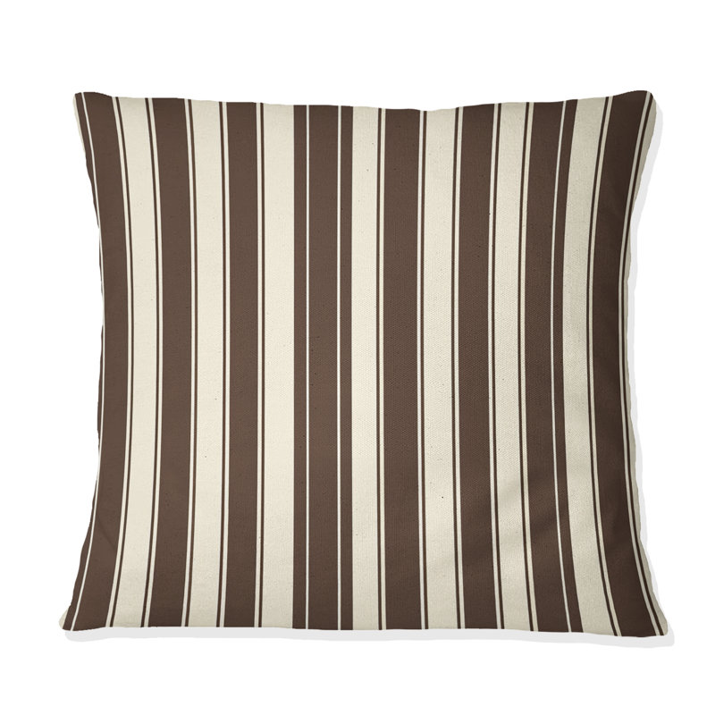 Motif à rayures brun et blanc II - Coussin traditionnel, H 16 po x l 16 po