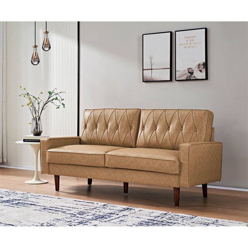 Faux Leather Square Arm Loveseat, Beige Faux Leather, 33" H x 57" W x 31" D