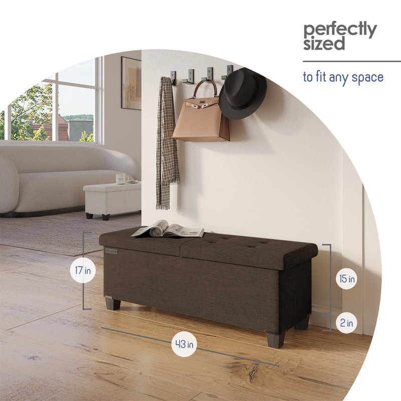 Banc de rangement avec repose-pieds Vérrant, 15"H x 43"W x 15"D, Brown