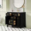 Meuble-lavabo moderne 36 po avec lavabo en céramique, 4 tiroirs, 2 armoires, construction en bois massif, lavabo noir, bois, apparence-1542181273